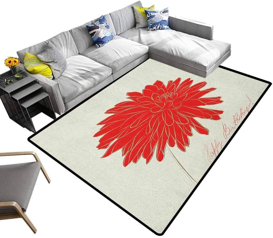 Living Room Carpets Dahlia, Soft Indoor Large Modern Area Rugs Sketching of a Colossal Dahlia Blossom Retro in Red Colored Single Flower Modern Durable Low Pile Fashionable Red Tan, 4 x 6 Feet