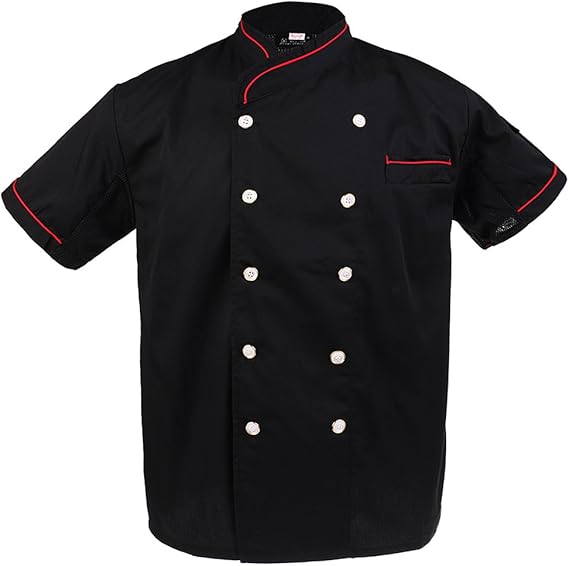 B Baosity Chemise de Cuisinier Uniforme de Cuisine ?� Manches Courtes (Taille M - XXXL) - rouge 