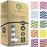 Naturalik 300-Pack Multi-Color Extra Durable Paper Straws - Biodegradable Premium Paper Straws for Juices, Restaurants and Party Decorations, 7.7" (Multicolor, 300)