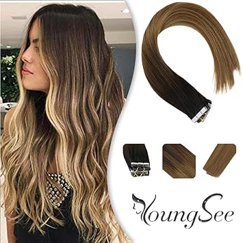 Amazon Com Youngsee 14 Inch Remy Tape In Hair Extensions Darkest