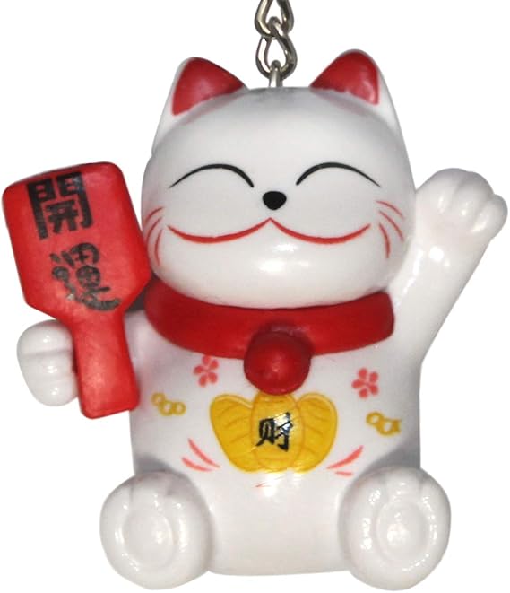 Lucore White Lucky Cat Figure Keychain Maneki Neko Style
