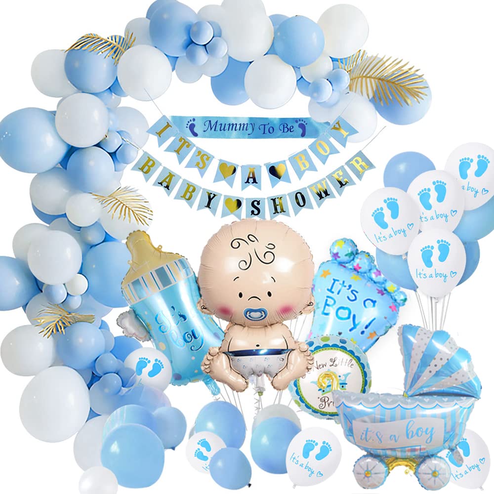 weeyin Baby Shower Decorations Boy, Baby Shower Blue Balloons Set, baby shower for Boy, Banners, Mummy to Be Sash, Blue Foil Balloon for Gender Reveal Party Recycled