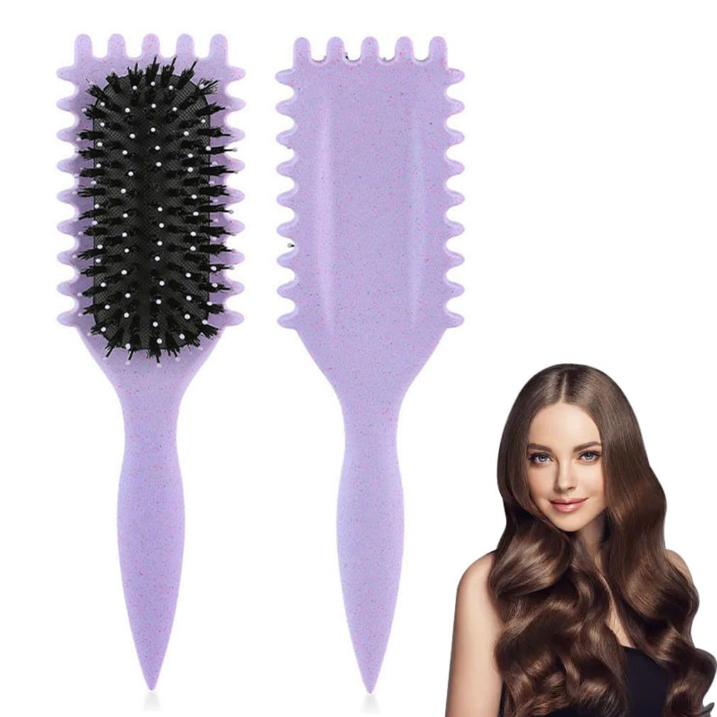Curl Defining Brush, Curly Styling Hair Brush for Detangling, Reduce Pulling and Separation, Combing,Shaping and Defining Curls For Women and Men Less Pulling (Purple)