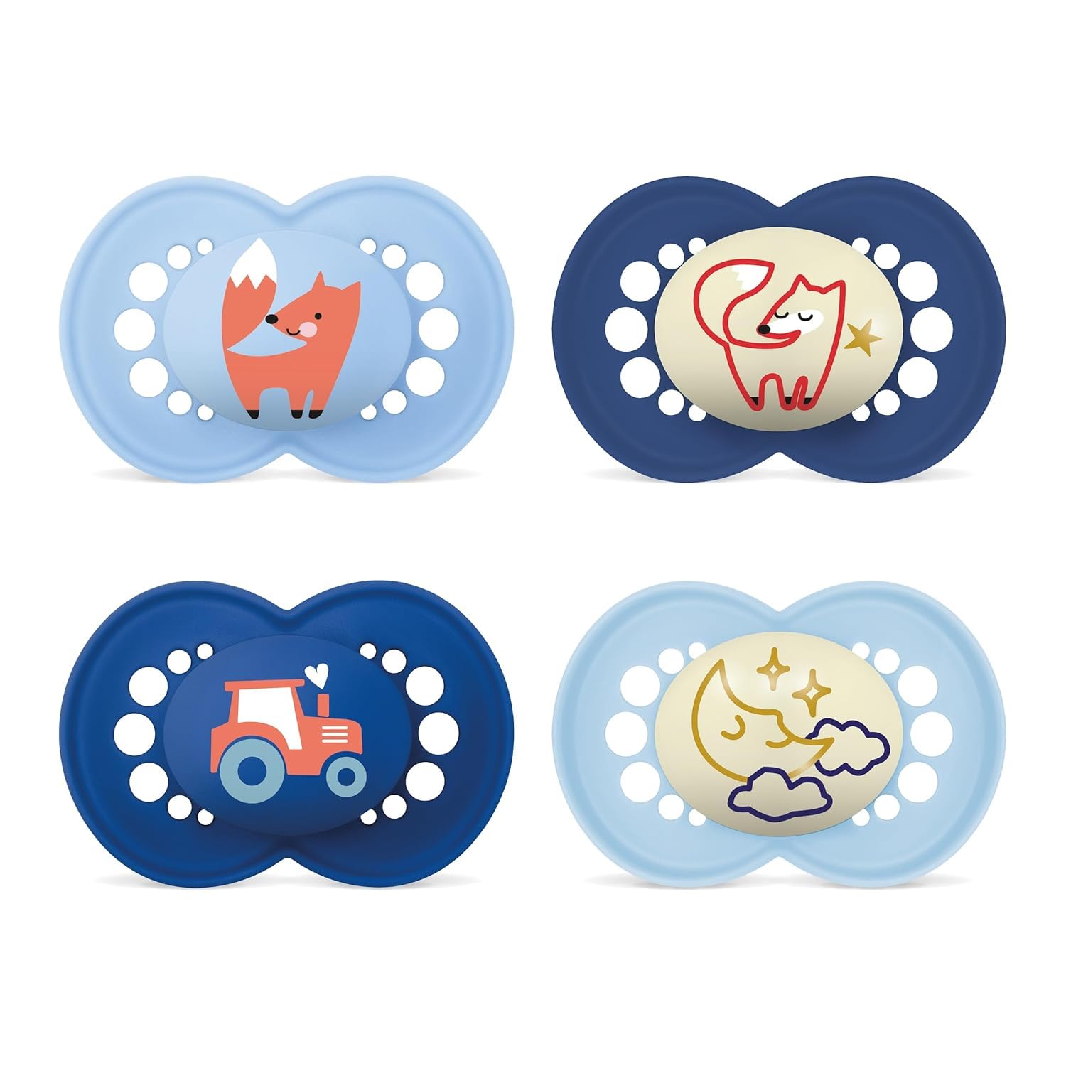 MAM SkinSoft Silicone Boys Soothers 6-16 months Day & Night , 4 pieces, 2 travel boxes