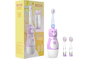 TFZTFZ Kids Electric Bear Toothbrush Set, Soft Bristle Children's Dental with Cute Animal Design, Purple