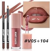 HQDA Lip Gloss and Lip Liner Set Nude Rose Glossy Waterproof Long Lasting view 2