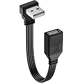 JSADZKJ 90 Degree USB 2.0 Cable USB A Male to Female Flat Short Cable Support to Charging/Transfer Left Angle USB 2.0 Extensi