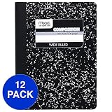 Mead Composition Notebooks, Comp Books, Wide Ruled Paper, 100 Sheets, 9-3/4 inches x 7-1/2 inches, Classic Black Marble, 12 Pack (72936)