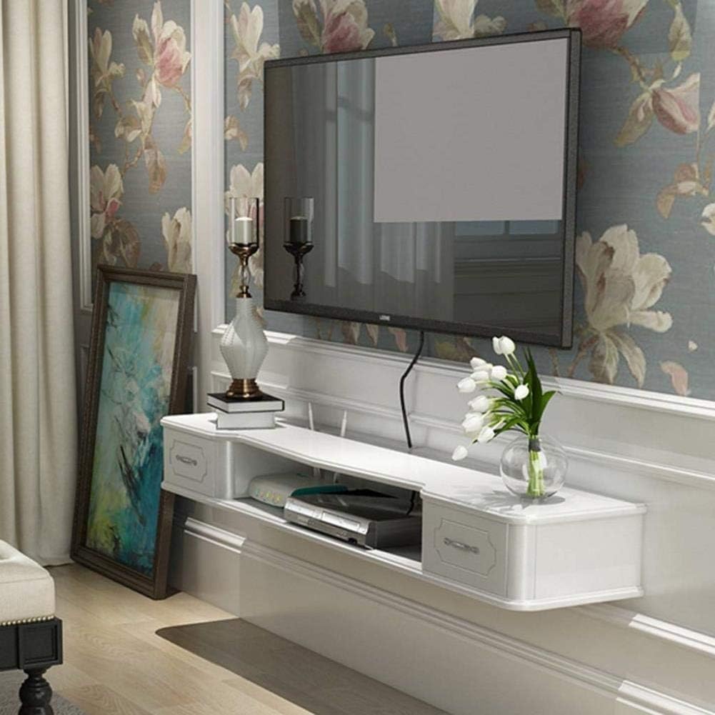 ZKKZ Floating Shelf 2-Drawer Shelving Unit TV Stand Shelf Rack Cabinet Media Entertainment Console (color : White)