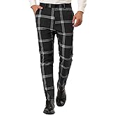 Lars Amadeus Men's Plaid Dress Pants Casual Slim Fit Flat Front Checked Printed Business Trousers