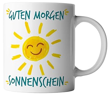 Vanverden Tasse Guten Morgen Sonnenschein Sonne Smiley Motivation Happy Fun Mug Farbeweißbunt