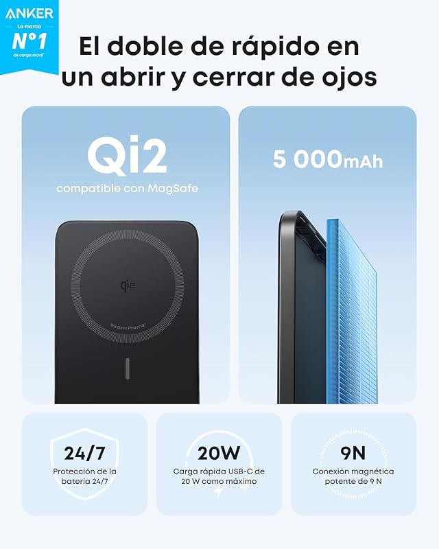 Nano Qi2 Certificado 15W Magsafe Ultra-fino 5000 mAh Power Bank, carregador portátil compatível com MagSafe, design ergonómico, apenas para iPhone 17/16 Pro Max/15/14/13/12