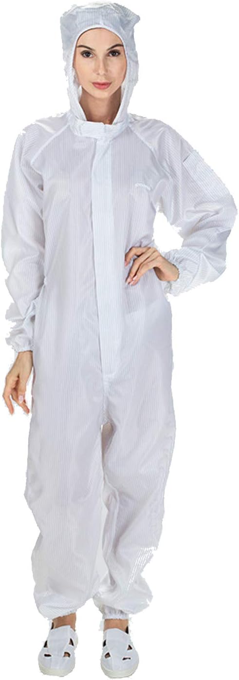Hengu Protective Coveralls, Reusable Washable Dust-proof Particles proof Waterproof Anti-Static General Lab Suit Coat Gown for Women Mens Indoor Outdoor Workshop Construction (White, M)
