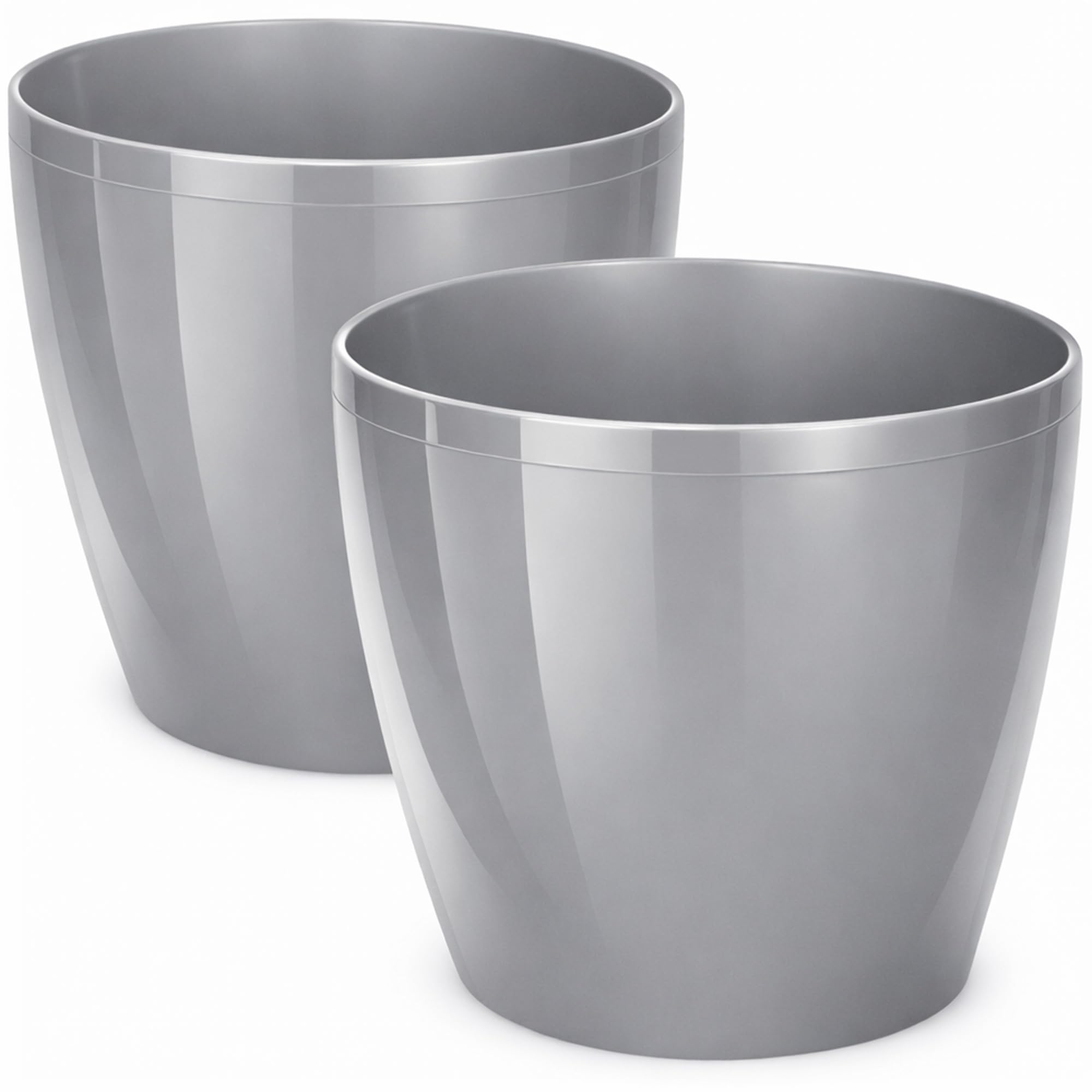 PECZEKO Shiny Flower Pots - Decorative Plant Pots for Flowers & Herbs - Durable & Lightweight Round Plastic Plant Pots for Living Room & Dining Room - Set of 2 - (Gray, inch 4,7) — image 1