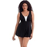 Longitude by Mimi Flamingo Women's Swimwear Texture Luxe Plunge One Piece Swimdress, Black/White, 12