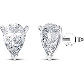 Faux Diamond Stud Earrings For Women 14k White Gold Plated Sterling Silver Cubic Zirconia Earring Studs for Her by Ginger Lyne 9x6mm 2.66 ct Princess Cut Pierced Minimalist Jewelry