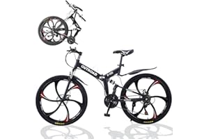 Omelaza 26 ich Folding Mountain Bike, 21 Speed High Carbon Steel Mountain Bike for Adults with 26 Inches Durable Tires, Front Suspension Folding Bicycle for Women and Man