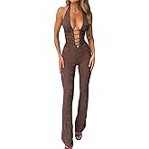 Raruxxin Women Sexy See Through Lace Jumpsuit Sleeveless Backless Cut Out Skinny Long Romper Sheer One Piece Outfit Clubwear