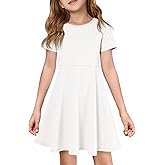 Imily Bela Girls Summer Short Sleeve Dress A Line Swing Basic Skater Twirl Party Dresses 5-14 Years