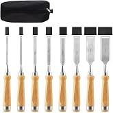 Omninmo 8PCS Wood Chisel Set, Chrome Vanadium Steel with Canvas Storage Bag | 8 sizes 1/4"-1-1/2", ergonomic willow wood handles, heat-treated sharp blades, for woodworking carving chamfering DIY crafts