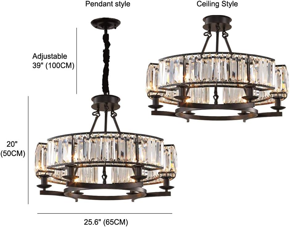 NOXARTE Luxury Round Crystal Chandelier Vintage Hanging Ceiling Light Pendant LED Dimmable Fixture for Dining Room Bedroom Black: Home Improvement