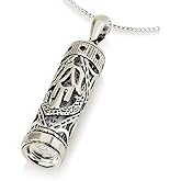 925 Sterling Silver Mezuzah Necklace, Scroll Pendant, Jewish Shema Necklace, Jewish Jewelry for Women, Chain Hebrew Letters, Messianic, Blessings Israel Gifts Souvenirs Spiritual Kabbalah Art Holy Land Mens Jewelry