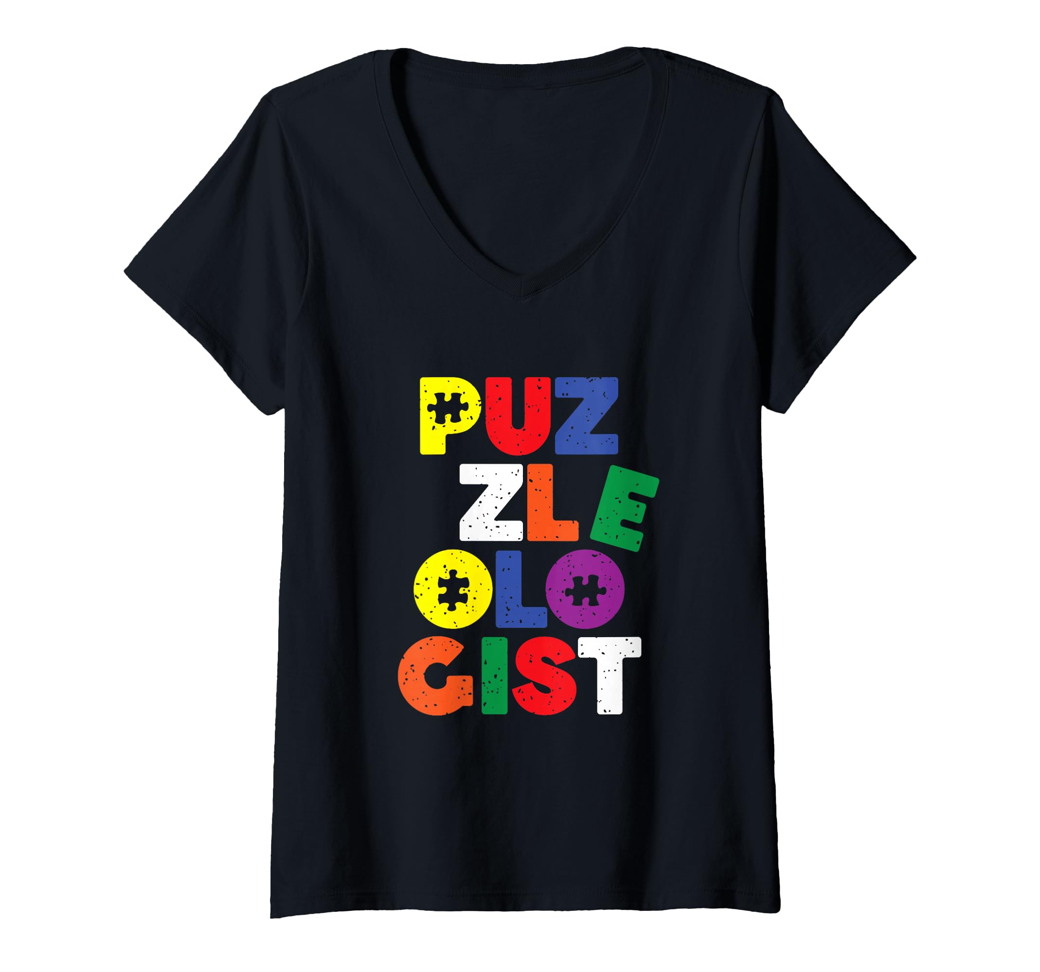 Womens Puzzleologist Jigsaw Puzzle Love Kids Funny Cute V-Neck T-Shirt
