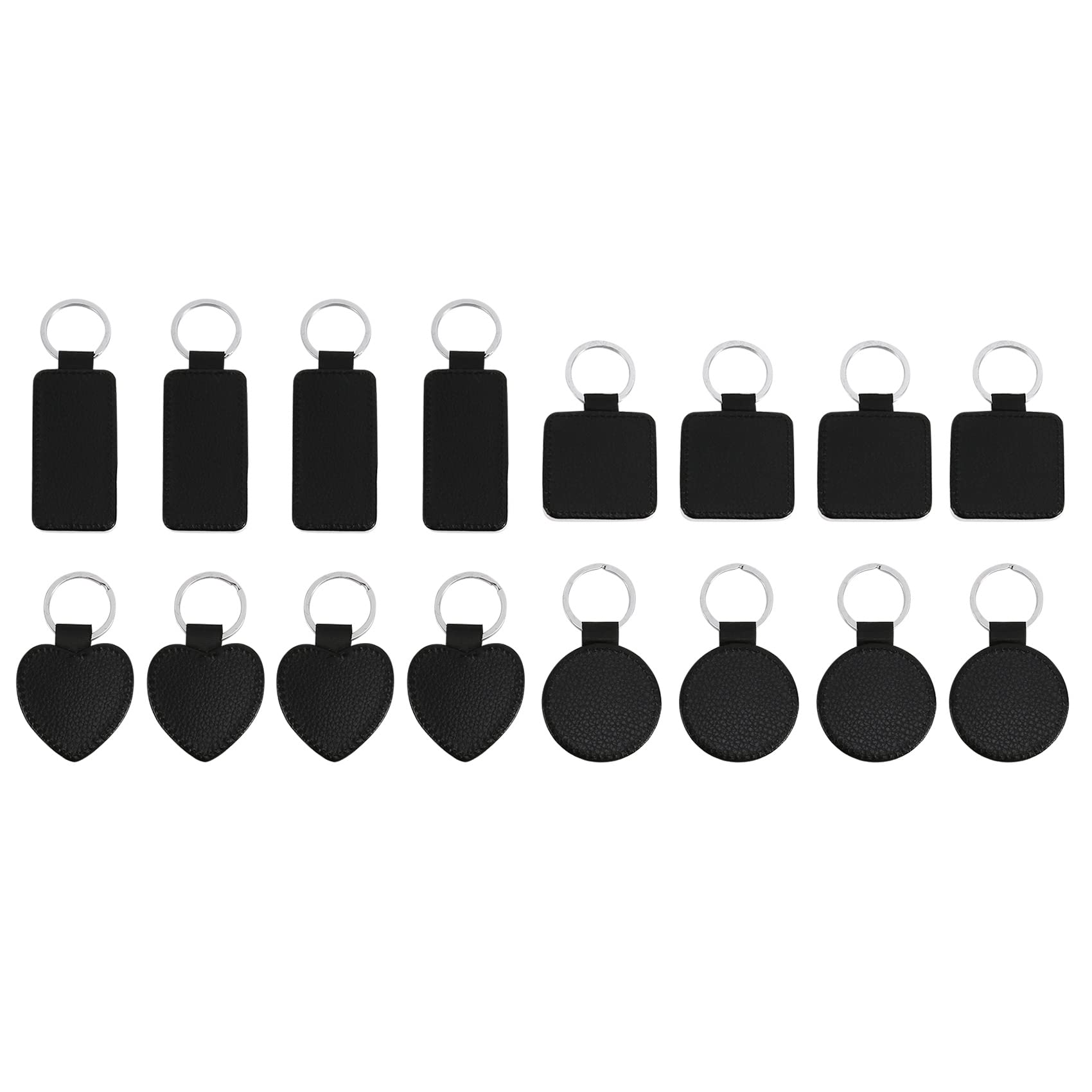 Sknrlko 16 Pieces Sublimation Blanks Keychain PU Leather Keychain Heat Transfer Keychain Keyring Sublimation Keyrings DIY, Black & White, S