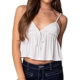 Women's Y2K Babydoll Cami Top Sleeveless V Neck Tie Front Crop Top Ruffle Hem Peplum Tank Shirt Going Out Camisole