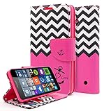 Lumia 640 Case, NageBee [Kickstand Feature] Premium PU Leather Flip Fold Wallet Case with [ID&Credit Card Slot] for Microsoft Lumia 640 LTE/ Nokia Lumia 640 (Wallet Pink Chevron)