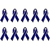 WANDIC Blue Ribbon Pin, 10 Pcs Colon Cancer Colorectal Cancer Prostate Cancer Awareness Ribbon Badges Lapel Pins Hope Brooch Enamel Jewelry Pins for Man or Women