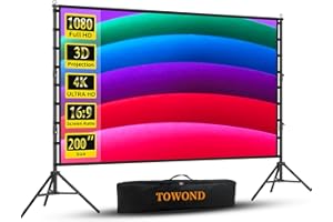 TOWOND Projector Screen and Stand, 200 inch Outdoor Projector Screen 16.6 FT Large Projection Screen, Portable 16:9 4K Rear F