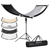 K&amp;F CONCEPT U-Shape Reflector, 180x60cm, with 1.9m Stand, 4-in-1 Reflector | 4-in-1 Reflective Fabric, Black/Gold/White/Silver, with Storage Bag, for Photography Studios LE09