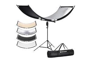 K&F CONCEPT U-Shape Reflector Curved Reflector 180x60cm with 4-in-1 Reflective Fabric, Black/Gold/White/Silver, with 1.9m Stand, with Storage Bag, for Photography Studios