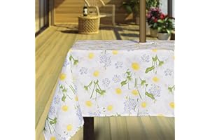 Hipinger Outdoor Tablecloth with Umbrella Hole and Zipper, Patio Table Cloth,Heavyweight Stain Resistant Waterproof,60 Inch Square,Daisy
