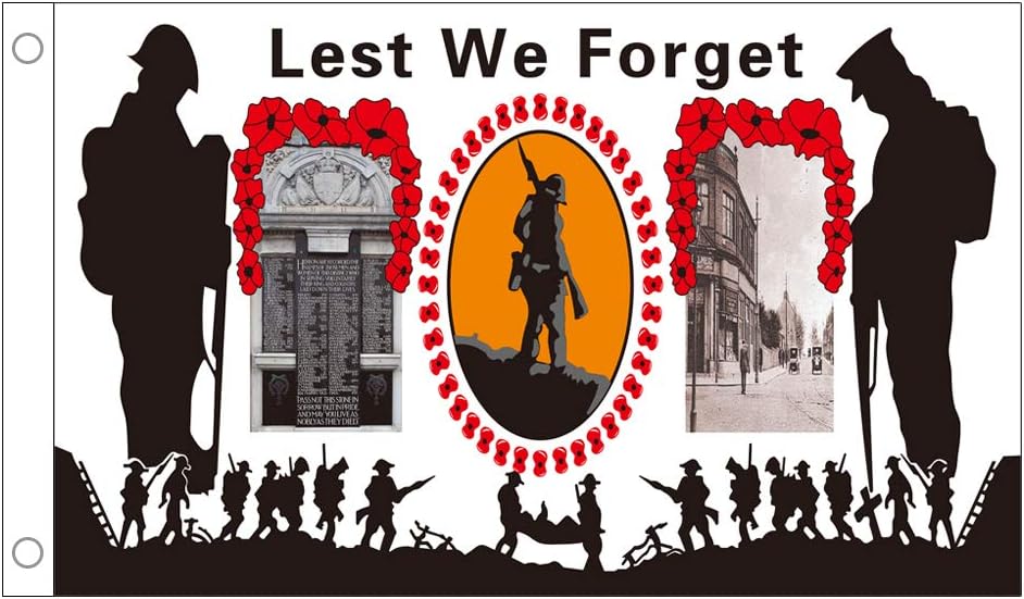 QSUM Lest We Forget Flag, Remembrance Flags 5ft x 3ft with Eyelets
