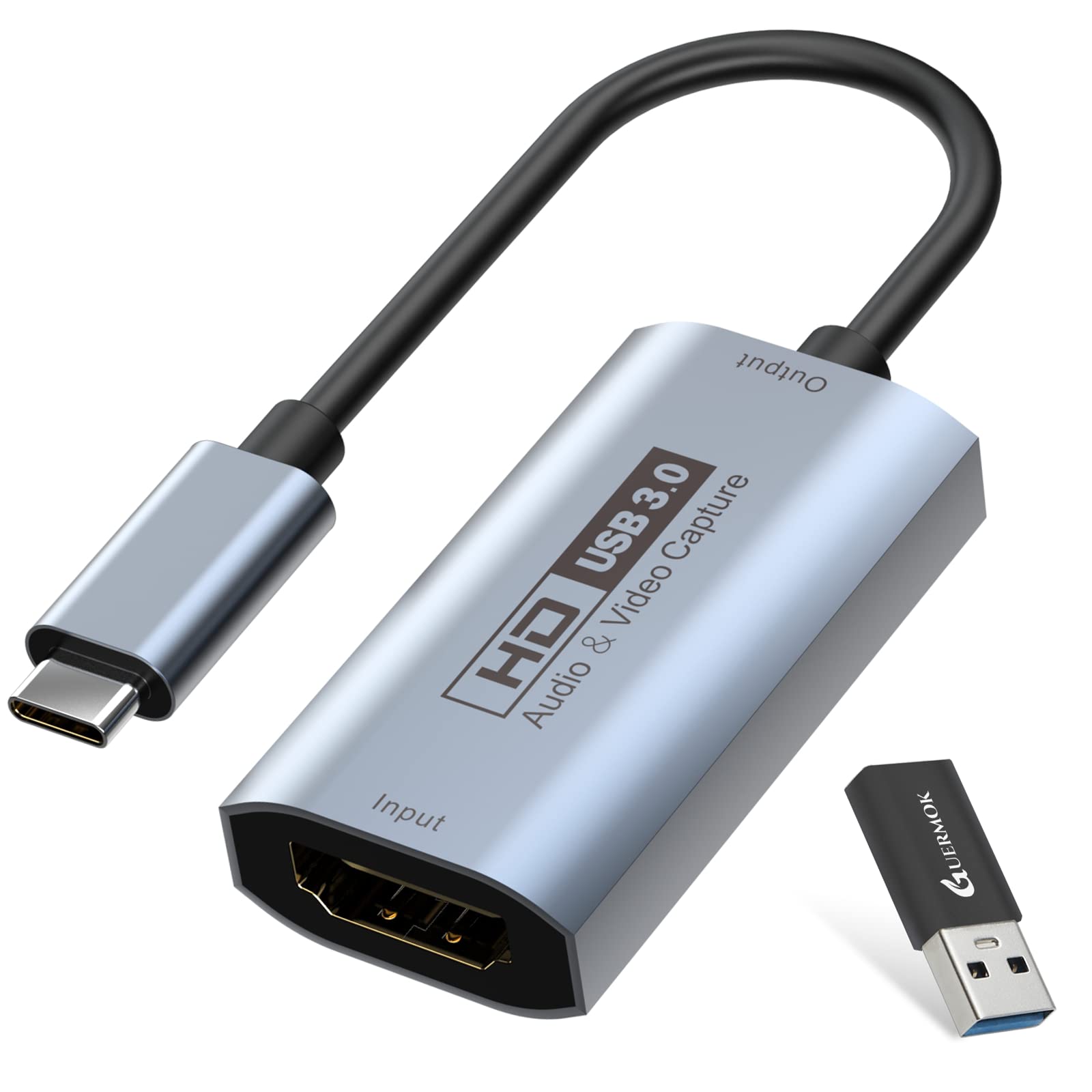 Photo 1 of GUERMOK Video Capture Card, USB3.0 HDMI to USB-C Capture Device, Stream & Record at 2K@30FPS 1080P@60FPS, Compatible with iPad Mac OS Windows, Quest 3, OBS, Zoom, PS5/4, Switch, Xbox (Gray)