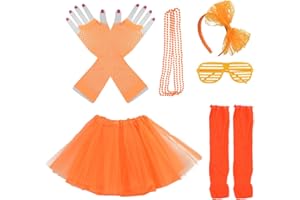Miayon Kids 6 in 1 Costume Accessories 1970s 1980s Fancy Outfits and Dress for Cosplay Party Theme Party for Girl