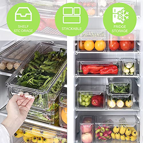 Wuudi Kühlschrank Organizer 4er Set mit Abdeckung, Hochwertig Speisekammer Vorratsbehälter mit Griff, Durchsichtig Aufbewahrungsbox Organizer für Kühlschrank, Schränke -BPA Frei