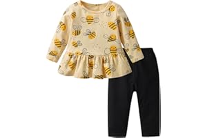 Infant Baby Girl Clothes Fall Outfit Long Sleeves Ruffle Animal Print Pullover Top Pant Outfit Set