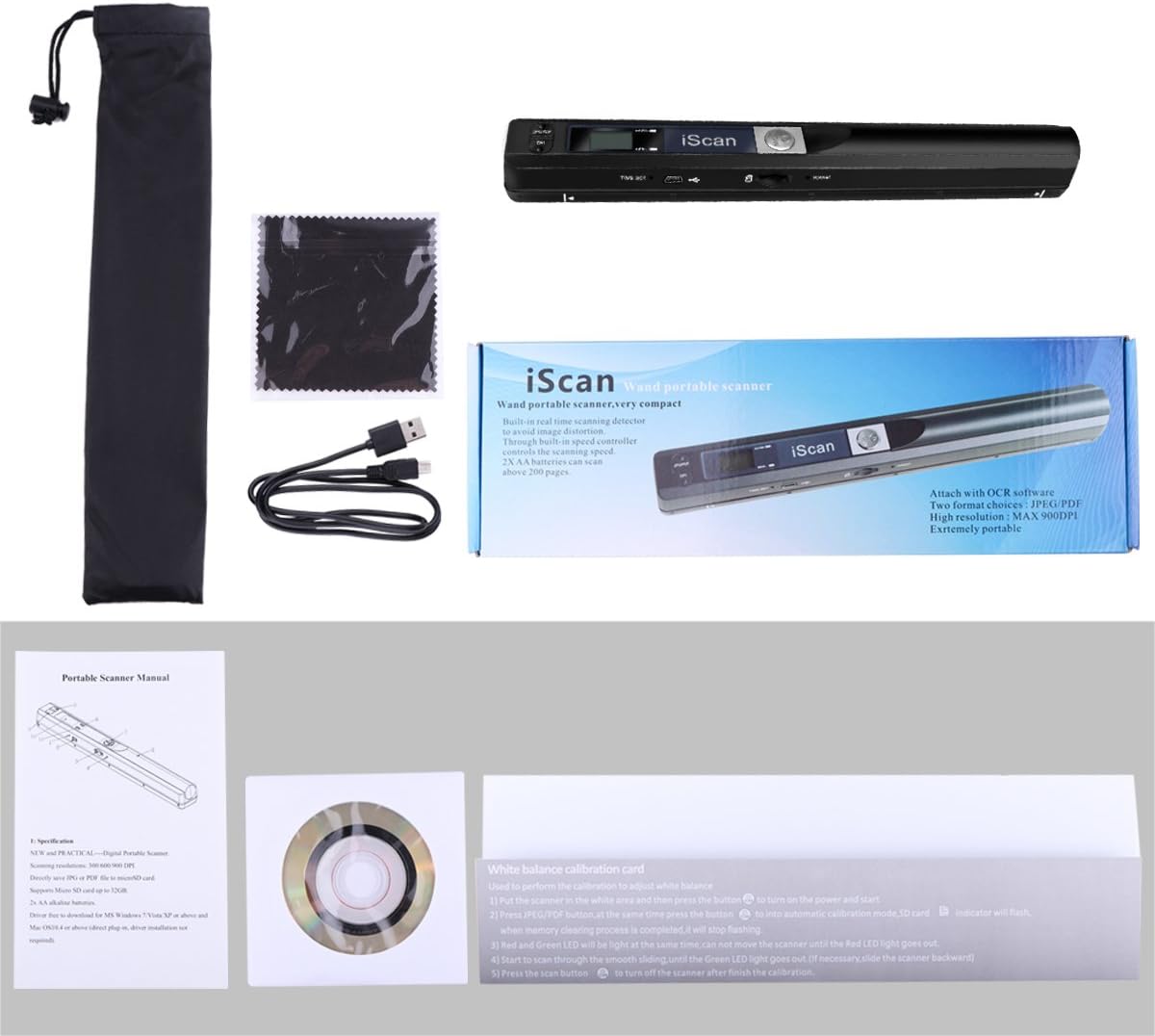 Portable Handheld Scanner, Moontie Document Wand Scanner Handheld for Business Photo Picture Receipts Books JPG/PDF Format Selection Micro SD Card Hand Scanner-B: Electronics