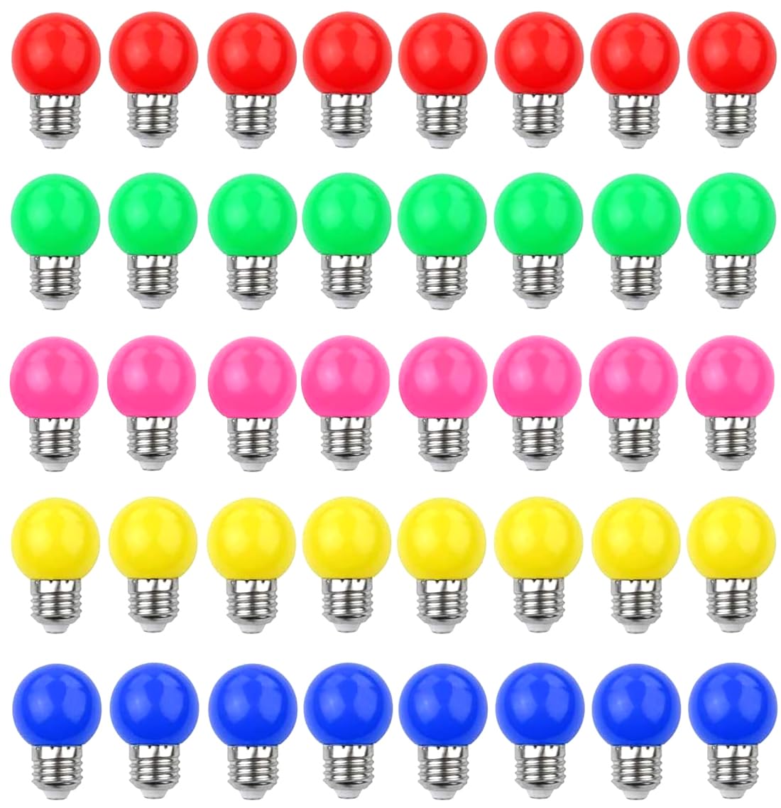 V-TOO 40 Pack Coloured LED Light Bulbs E27 Screw Cap 3W Mood Ambiance Lighting for Home Decoration Celebration Party Patio Christmas Effect Lights Mixed Colours - Red Yellow Blue Green Pink