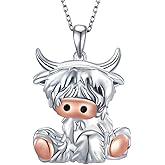 Yorionke Highland Cow Necklace 925 Sterling Silver Highland Cow Pendant Animal Jewelry Gift for Women Highland Cow Lover