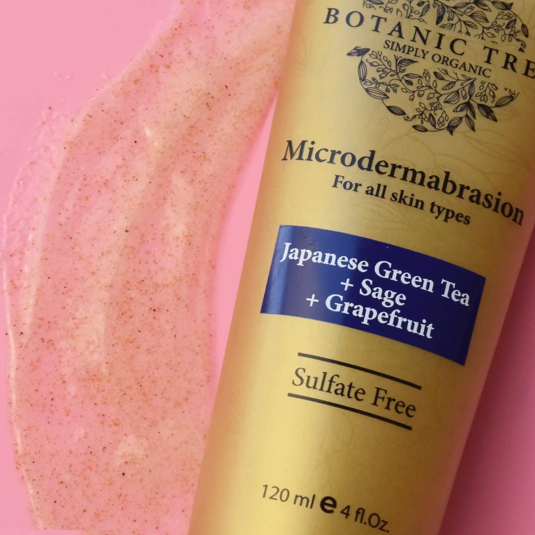 Microdermabrasion Facial Scrub and Face Exfoliator Botanic Tree-Large Size 4oz- Exfoliating Face Scrub Polish w/ Organic Crystals for Anti Aging, Acne Scars, Dullness, Blackheads, Pore Size- Sulfate Free: Beauty