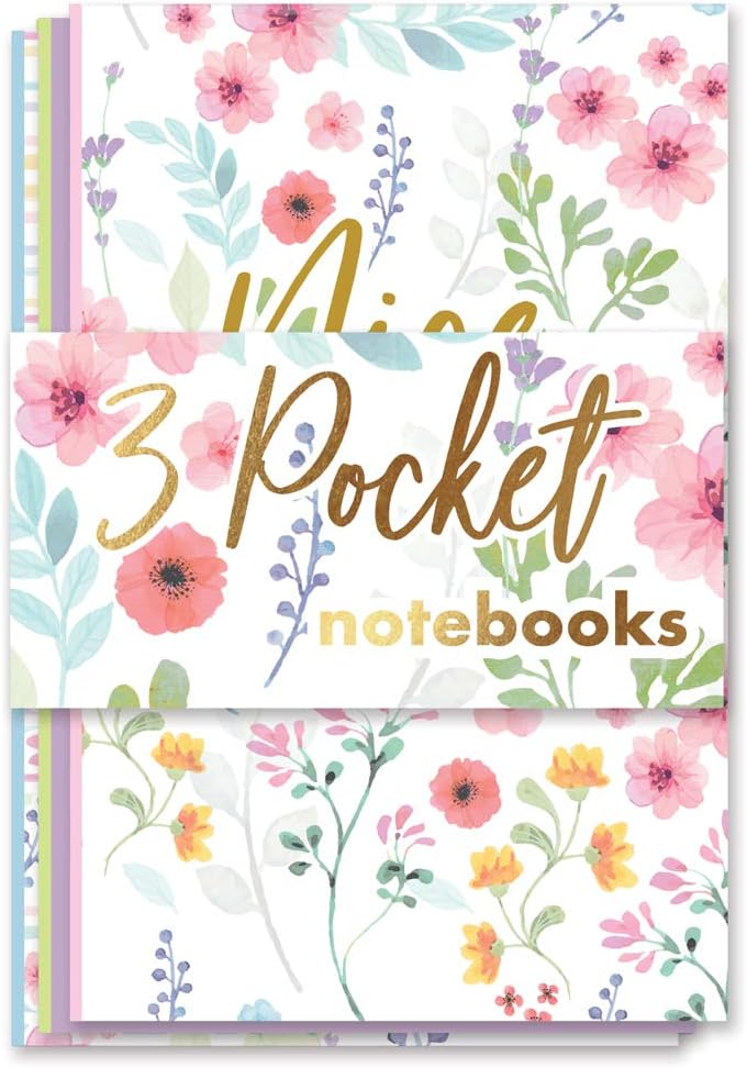 ALANNAHS ACCESSORIES 3 Pack Flowers Floral Pocket Notebook School College Work Office