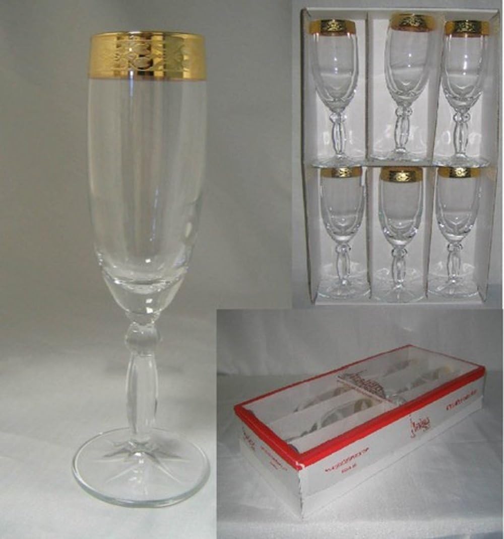 Linea Oro Gold Rim Champagne Flute With Stem, 6 ounce - Set of 6
