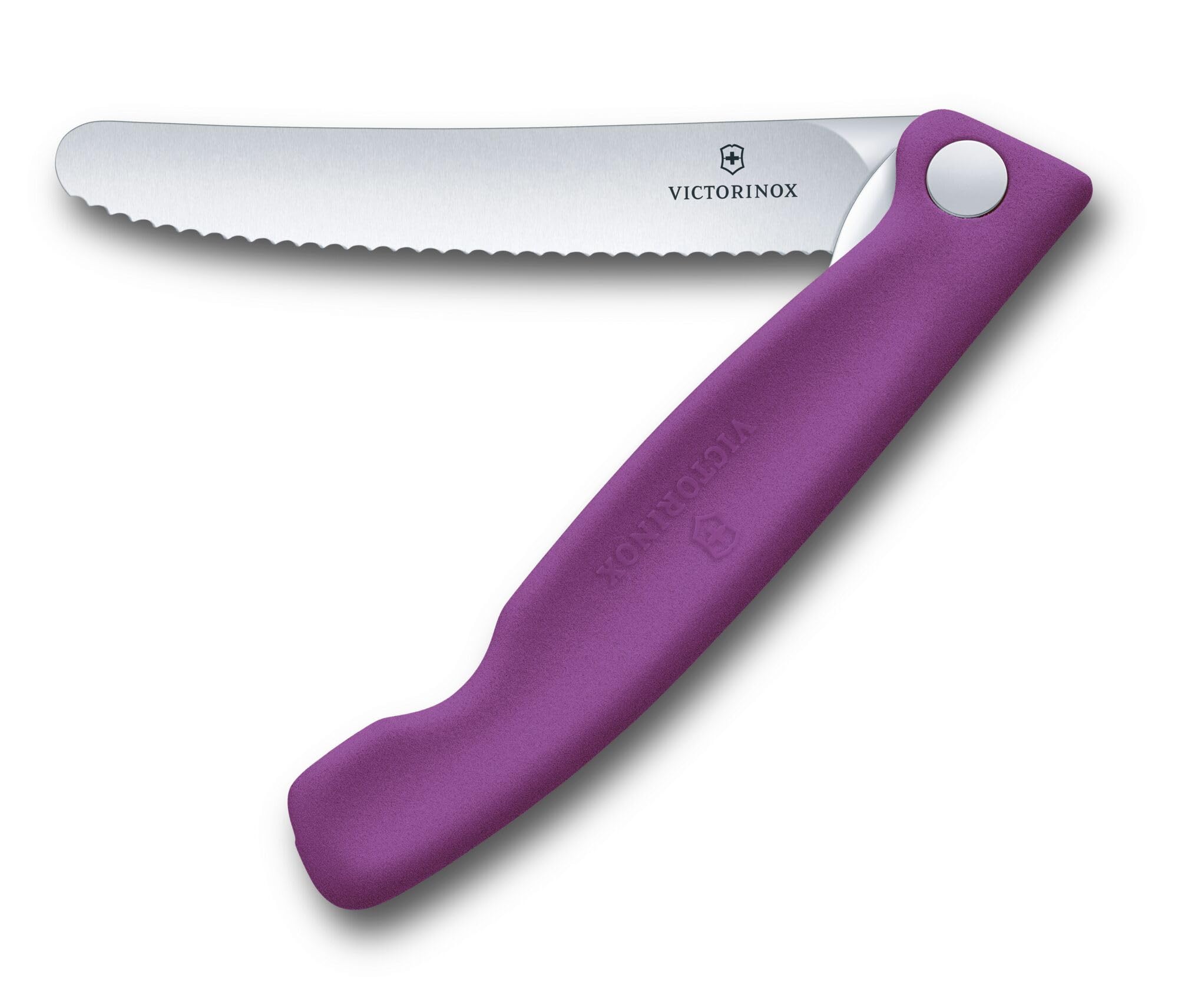 Victorinox Swiss Classic Faltbares Picknick-Messer für Wanderungen, Obst, Gemüse, Brötchen, Wurst, mit Wellenschliff, Extra Scharf, Violet 2