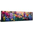 Nature Flower Landscape Canvas Wall Art Yoga Living Room Wall Decor Sunset Colorful Floral Picture Prints Purple Tulips Poster Painting Large Artwork for Bedroom Modern Home Easter Decorations 14x48"