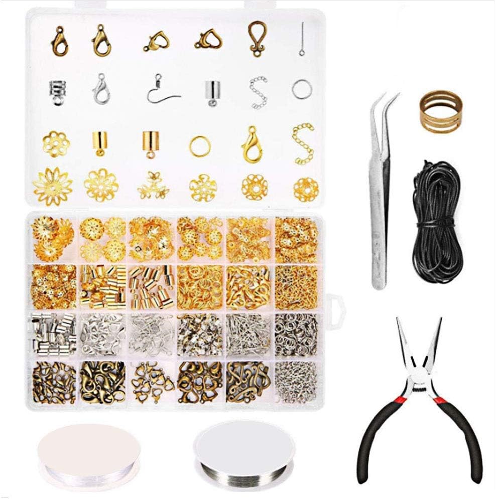 Jewelry Making Kit, Jewelry Repair Tools with Accessories Jewelry Pliers Findings and Beading Wires Jewelry Findings Kits with Repair Tool Accessories DIY Handmade for Adult and Beginners