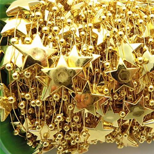 BoJia 200ft 15mm Star shape Crystal Beads for DIY Christmas tree accessories Electroplating Wedding Garland,DIY Clothing DIY Bracelet (Gold)